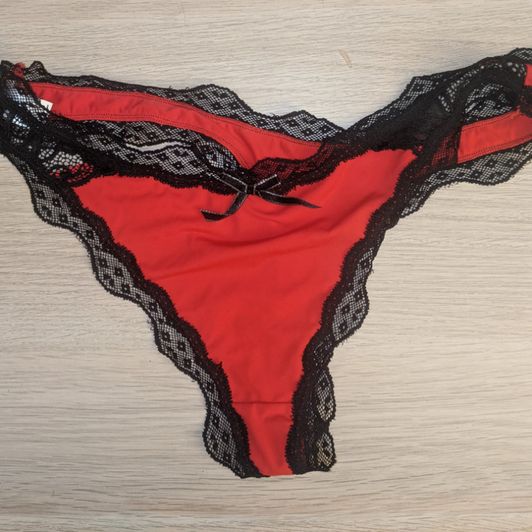 Used Panties Red and Black Lace