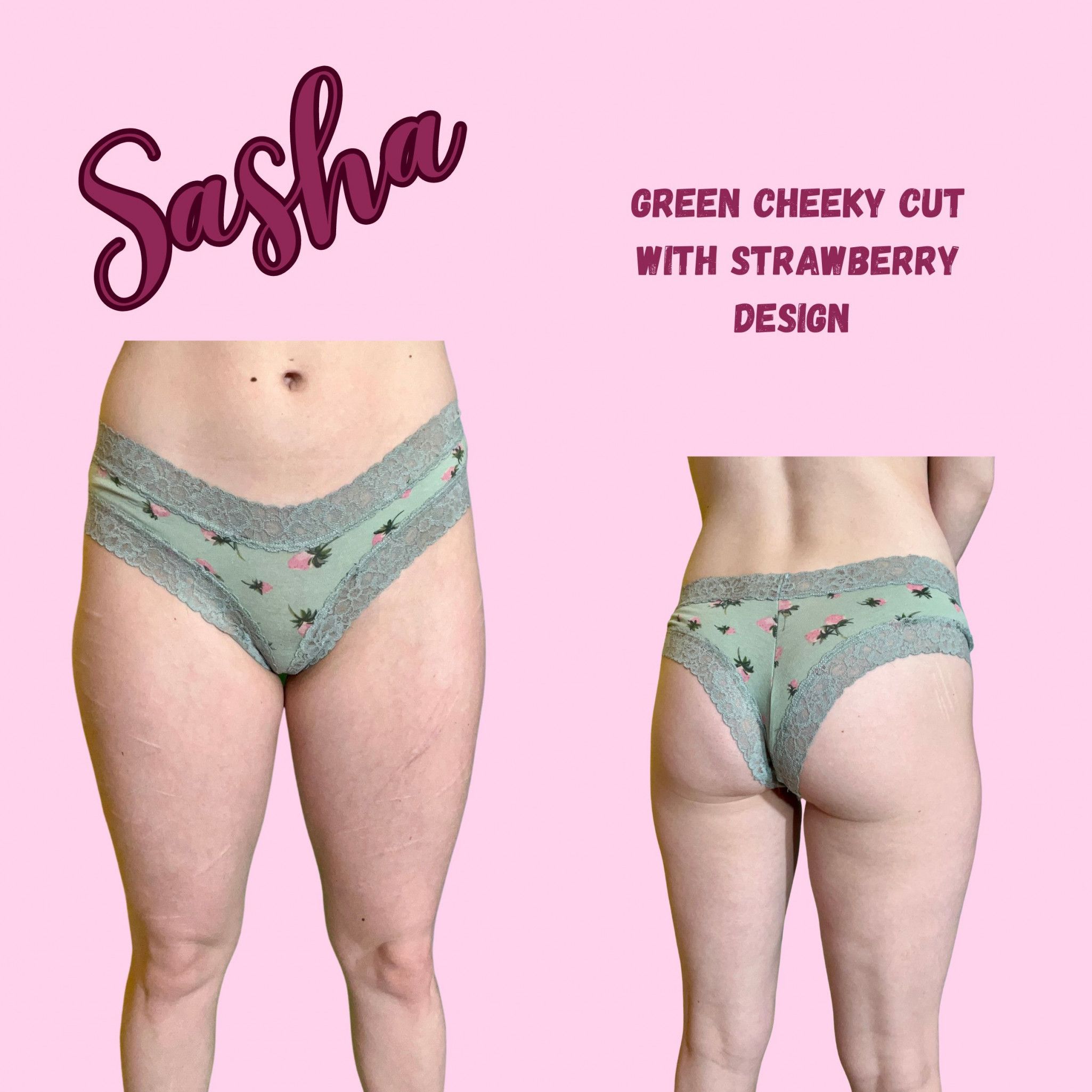 Green Cheeky Cut Panty with Lace Trim and Design