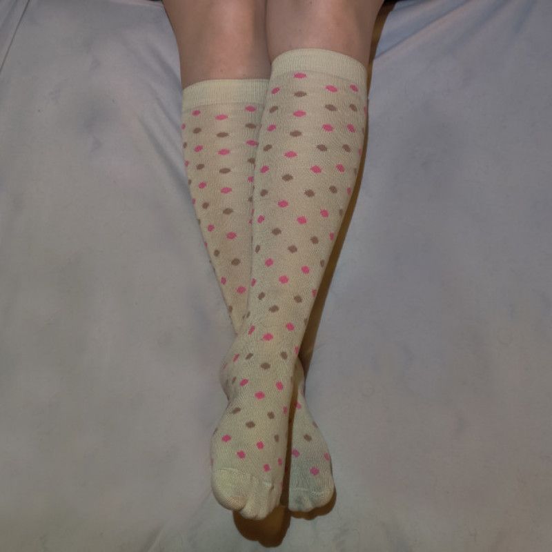 Creme pink polka dotted knee high socks