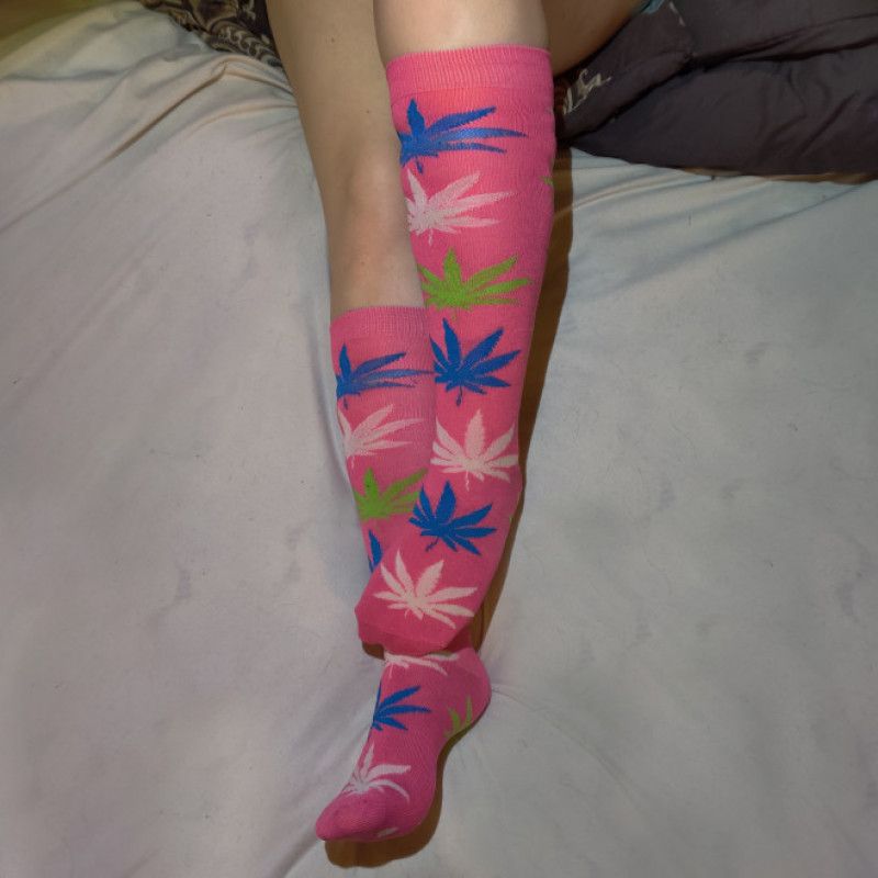 Pink weed knee high socks