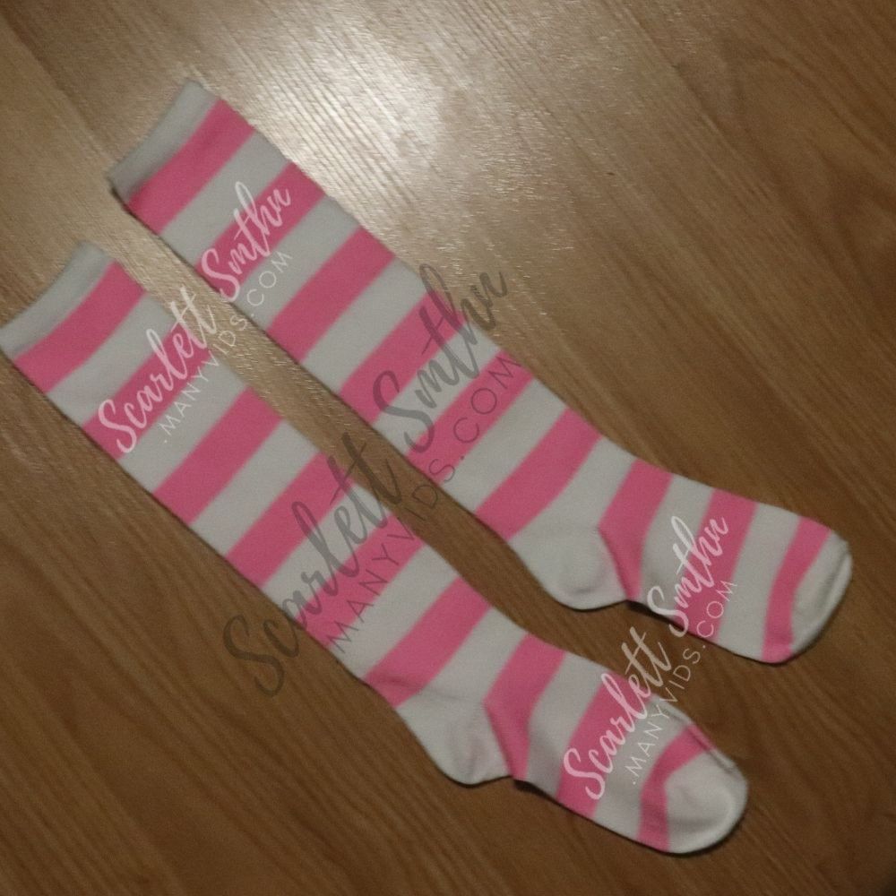 White and Pink Stripe Socks