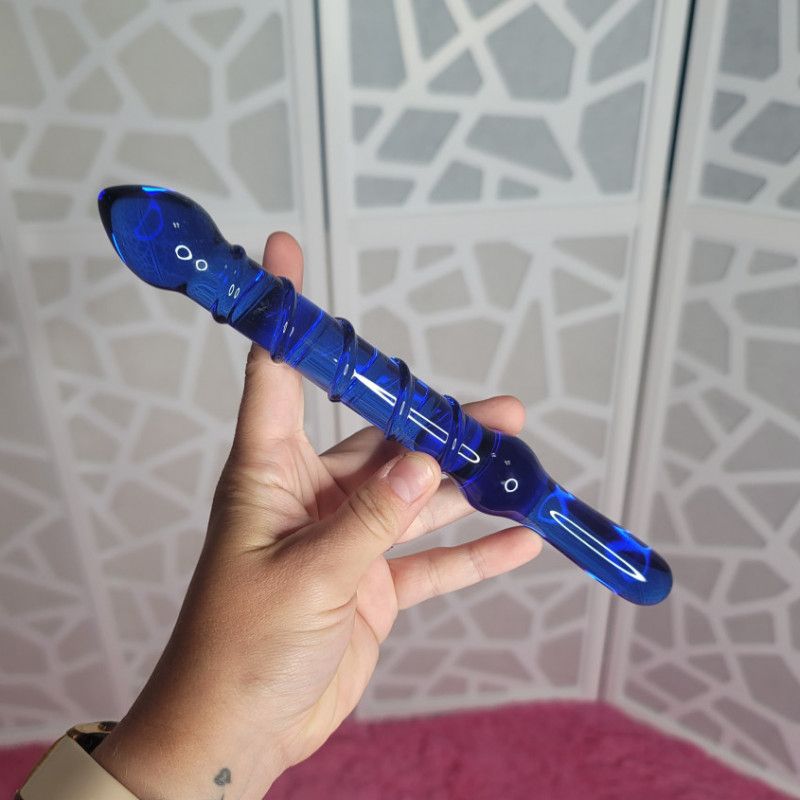 Blue glass dildo