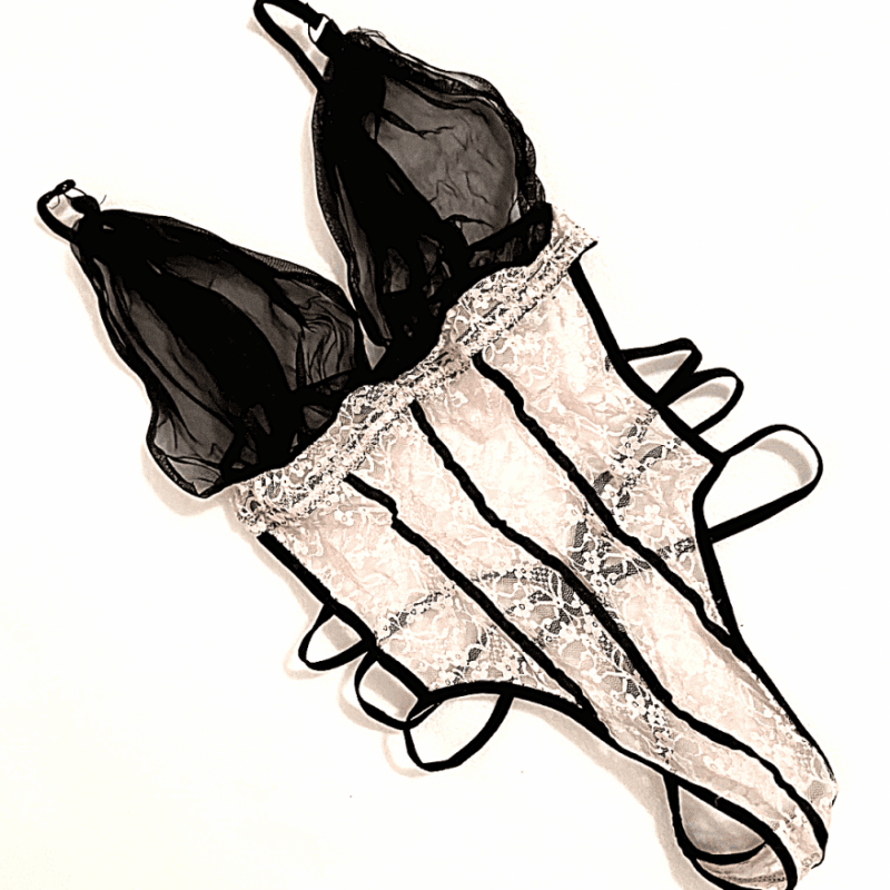 Black And Nude Lace Strappy Lingerie