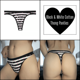 Black and White Cotton Thong Panties