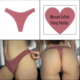 Maroon Cotton Thong Panties