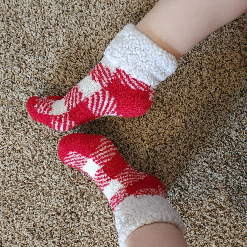 Red fuzzy socks