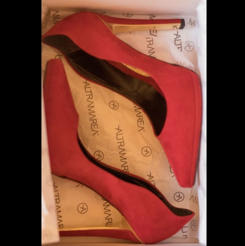 My used red elegant high heels