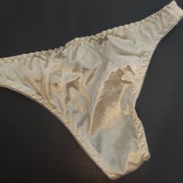 Panty White Satin Thong dirty optional