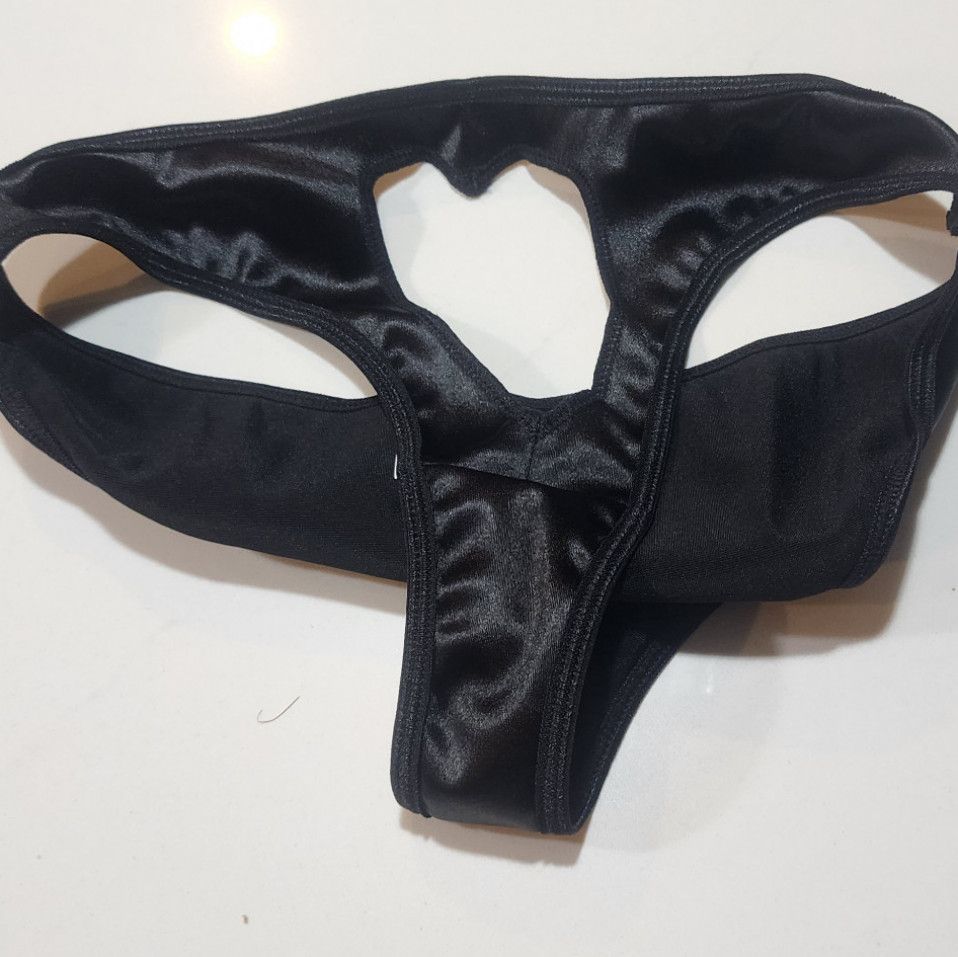 Worn Black  Satin Heart Cut Out Panties