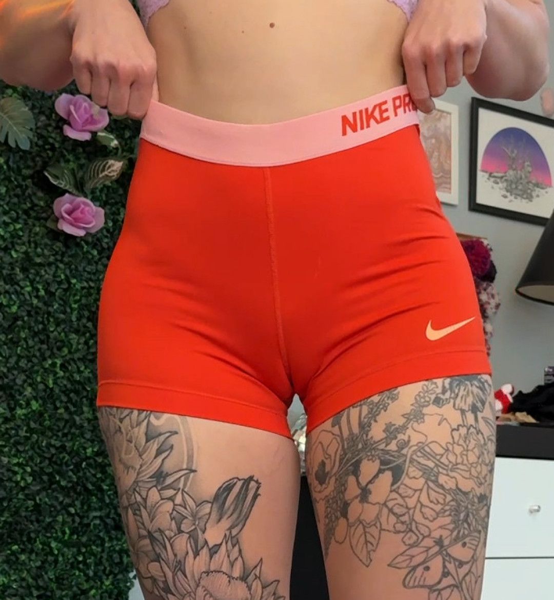 Red Nike Pro Shorts with Coral Waistband