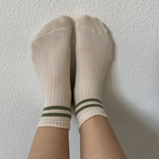 White Sport Socks Green Striped