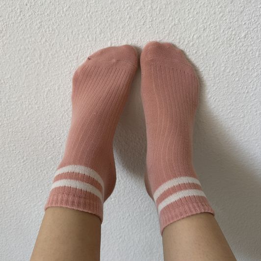 Pink Sport Socks White Striped