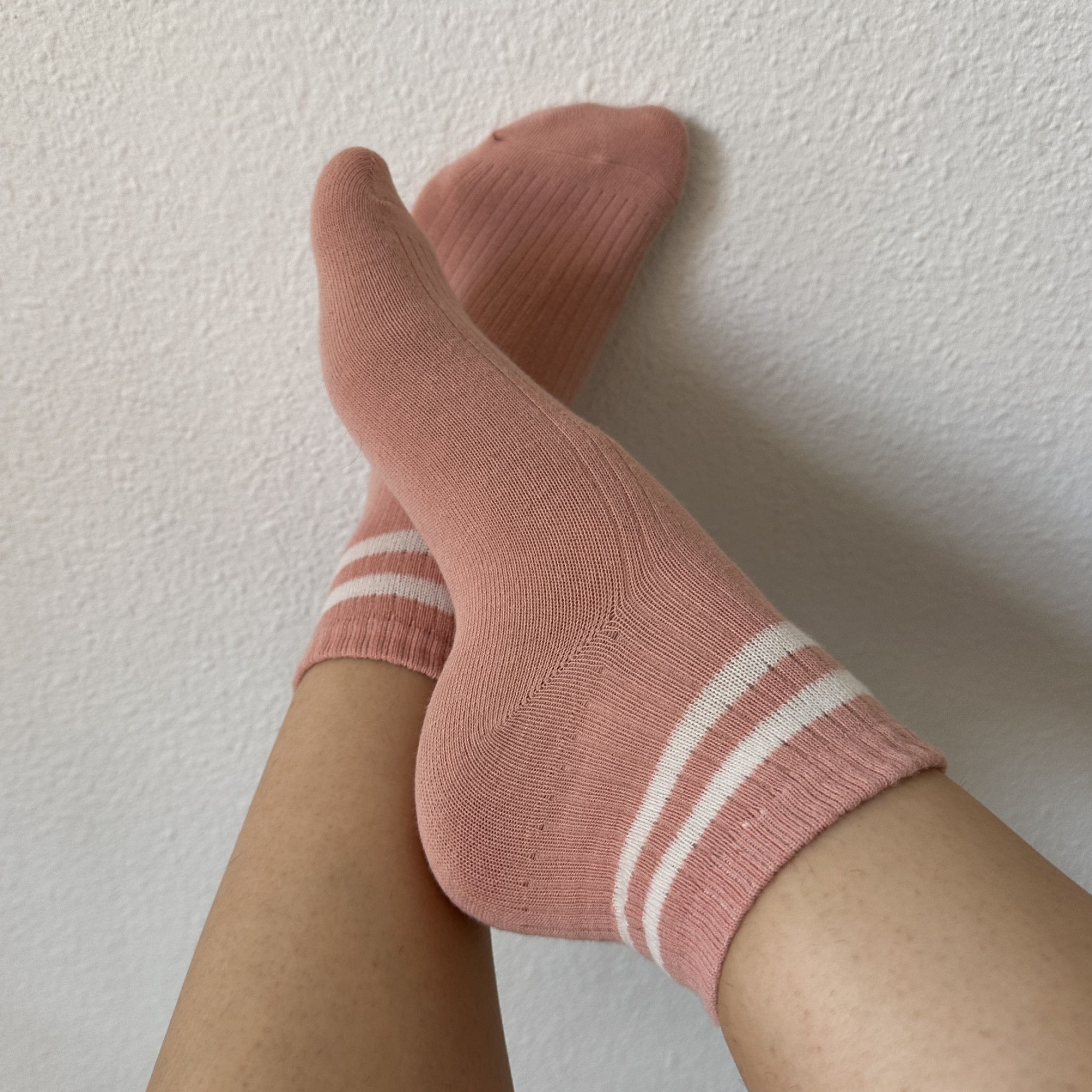 Pink Sport Socks White Striped