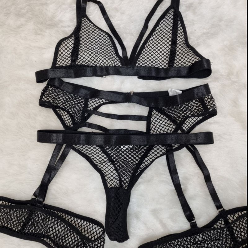 3 Piece Used Black Fishnet Lingerie