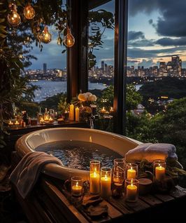 Cozy Hotel Night Bathtub