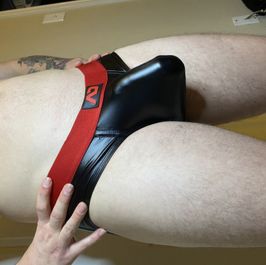 Black leather stripper underwear