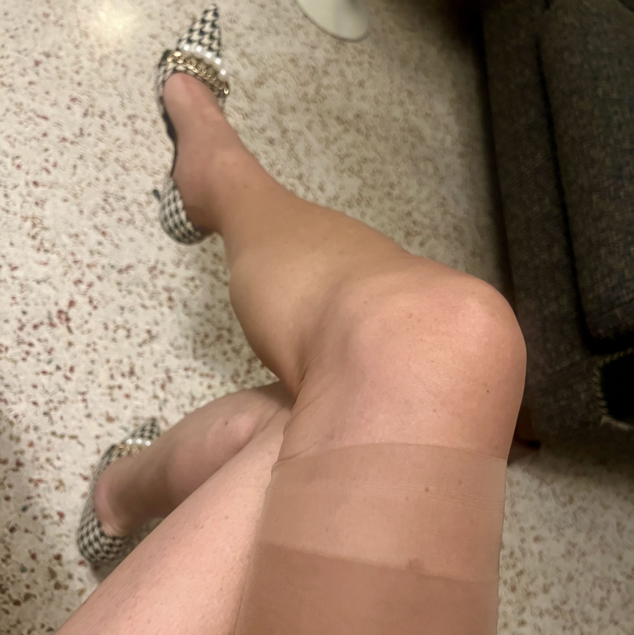 Beige full fashioned nylon stocking