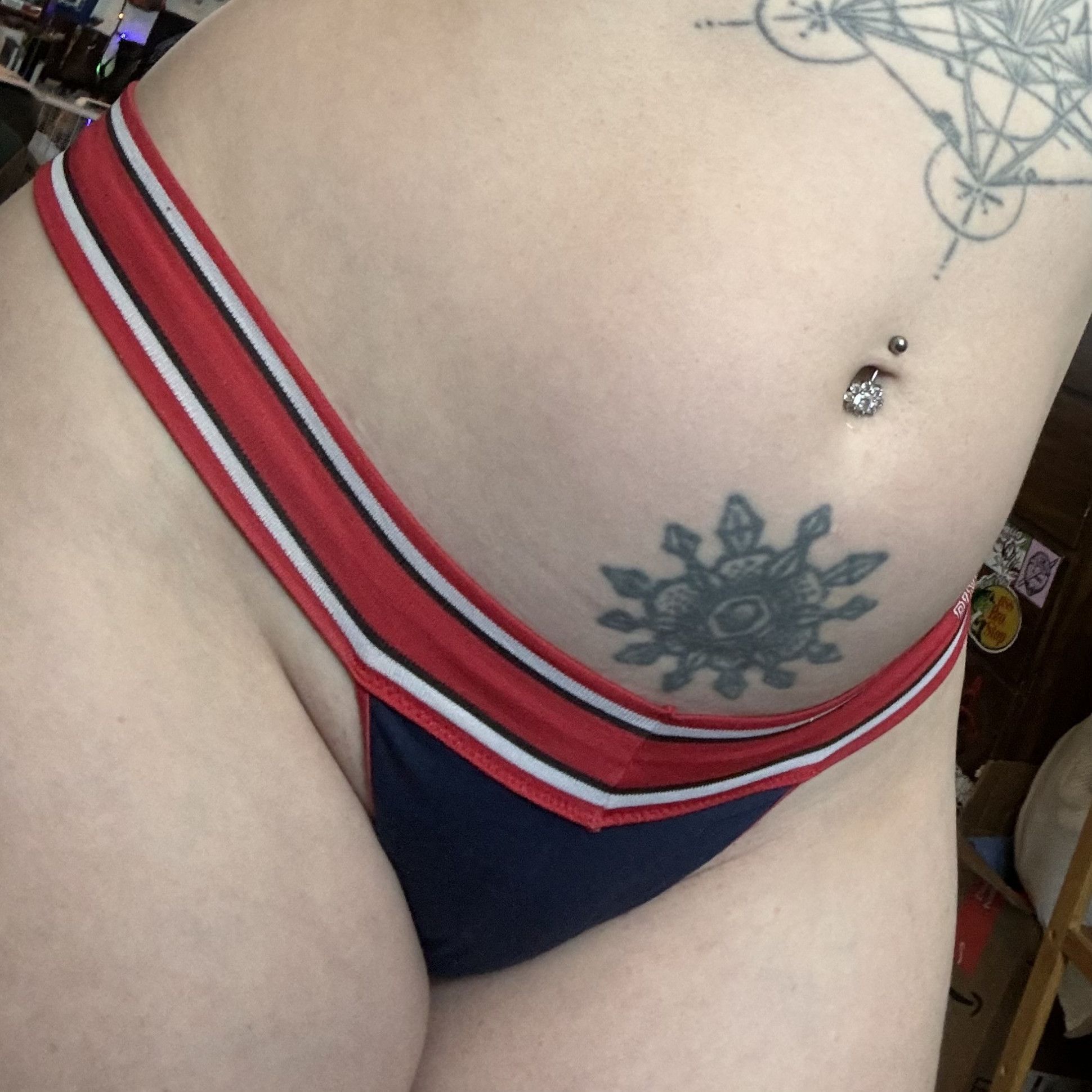 blue and red victorias secret PINK thong