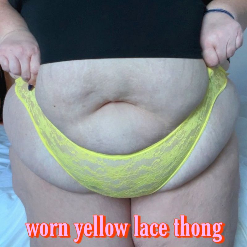 WORN YELLOW LACE THONG