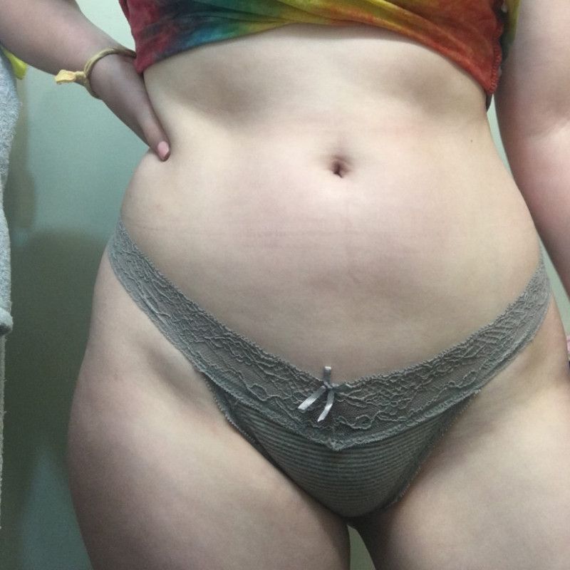 Grey and White Striped Thong Panty