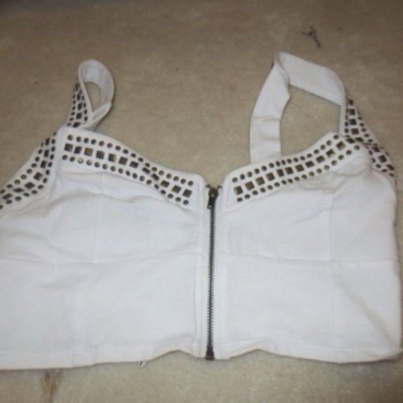 WHITE STUDDED SOFT CUP CROP TOP