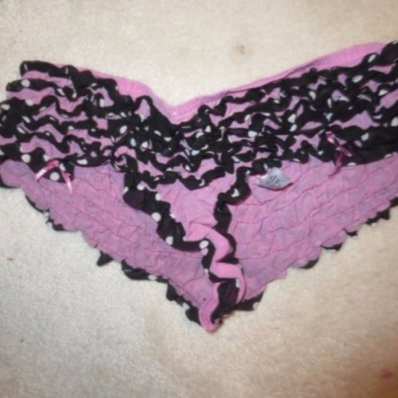 VIOLET  PANTIES BLACK RUFFLES WHITE DOTS