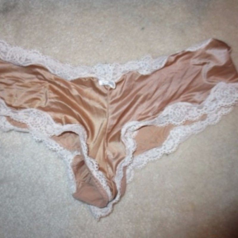 SATIN BRONZE PANTIES WITH WHITE LACE