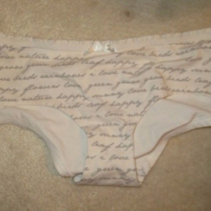 CREAM COLORED PANTIES WITH WRITTING