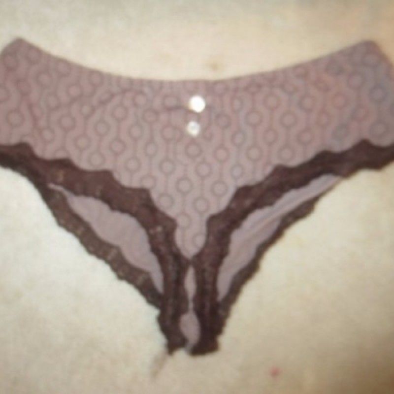 BROWN CUM STAINED LACE PANTIES