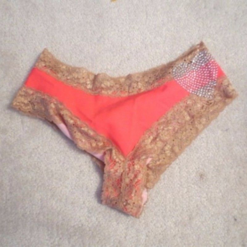 CORAL AND BROWN LACE PANTIES