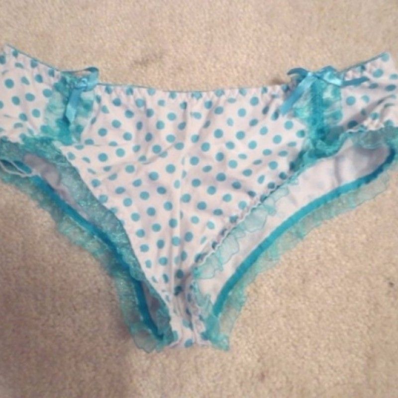 LACE WHITE AND BLUE POLKA DOT PANTIES