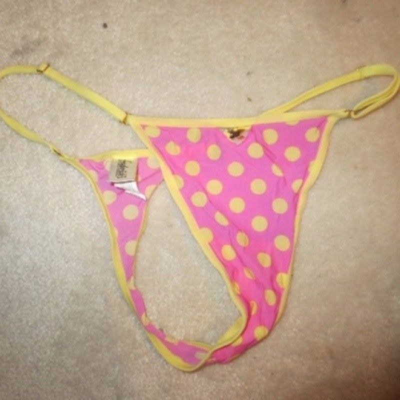 PINK AND YELLOW POLKA DOT THONG