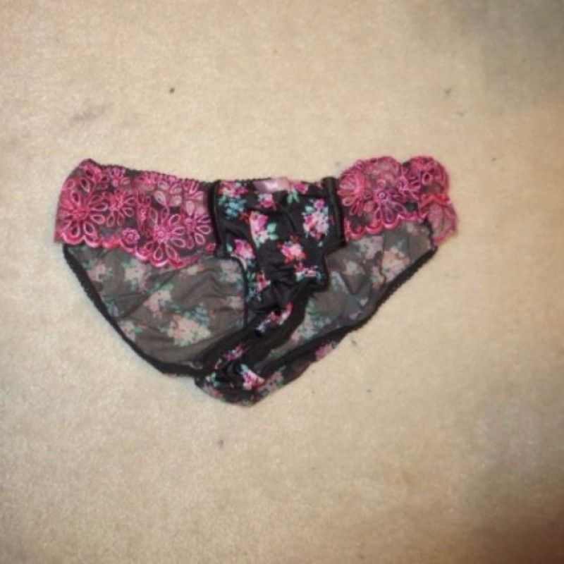 BLACK AND PINK SHEER PANTIES WITH ROSES