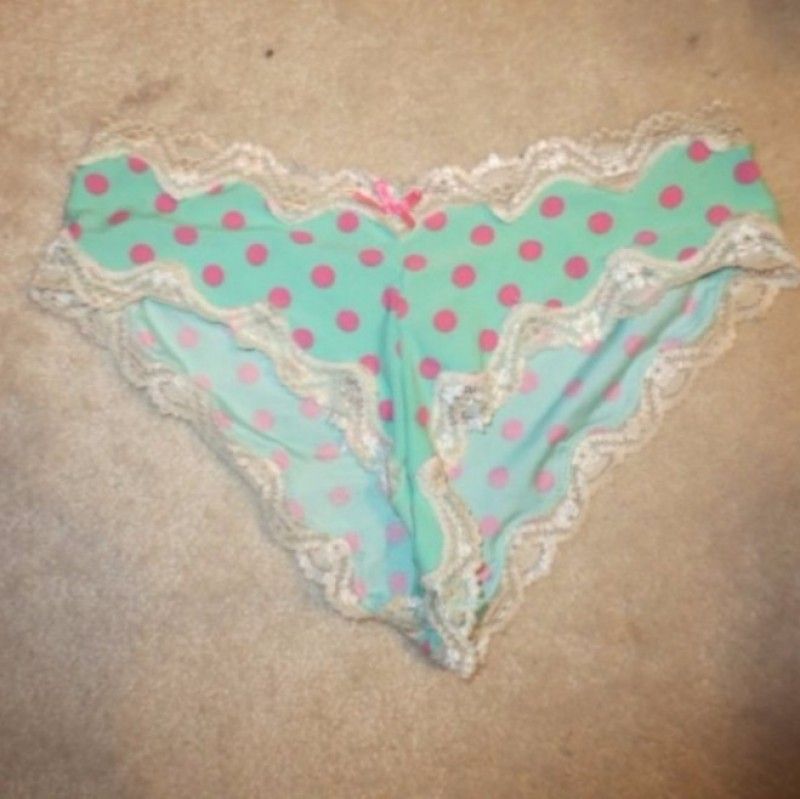 PINK POLKA DOT TEAL PANTIES WHITE LACE