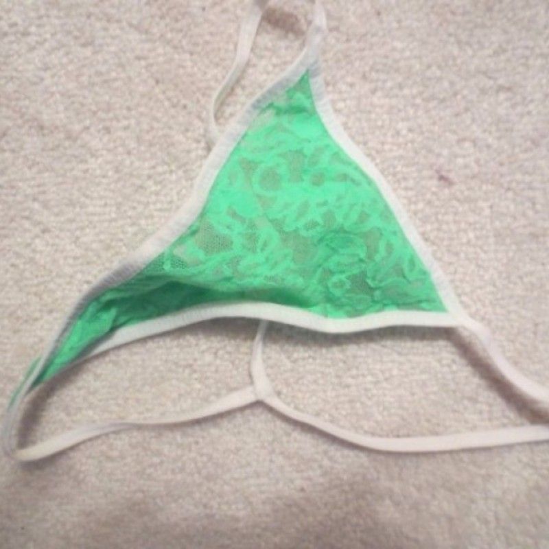 BRIGHT GREEN SHEER THONG WHITE STRAPS