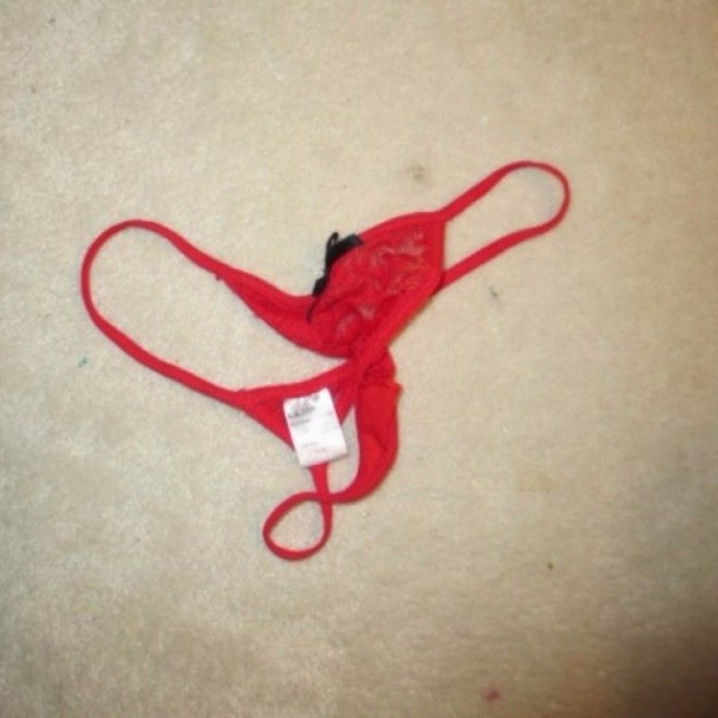 RED THONG WITH BLACK RIBBON