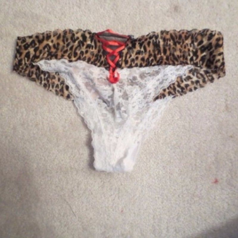 LEOPARD SHEER WHITE LACE PANTIES RIBBON