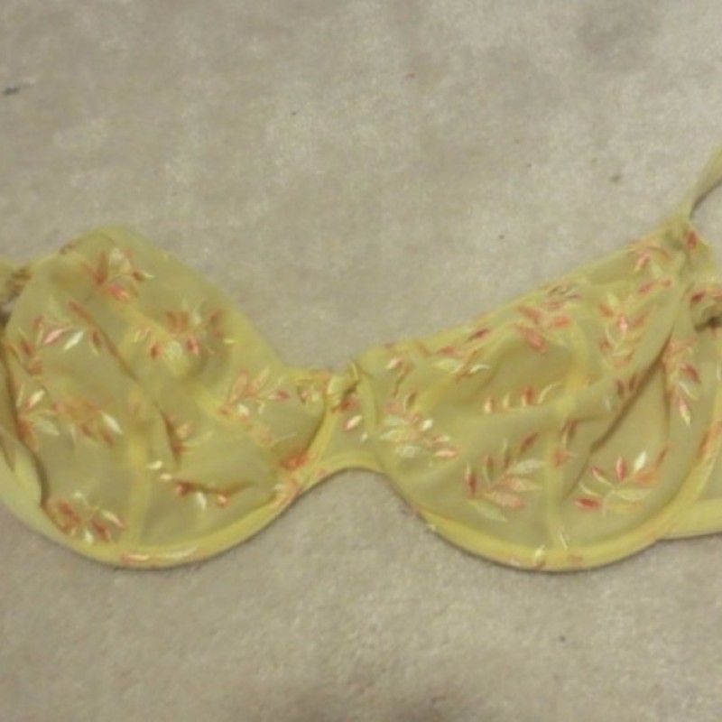 YELLOW SHEER BRA WITH FLORAL DESIGN