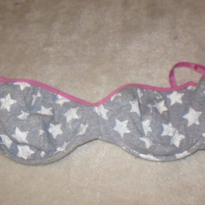 WHITE STARS GREY BRA WITH ROSE TRIM