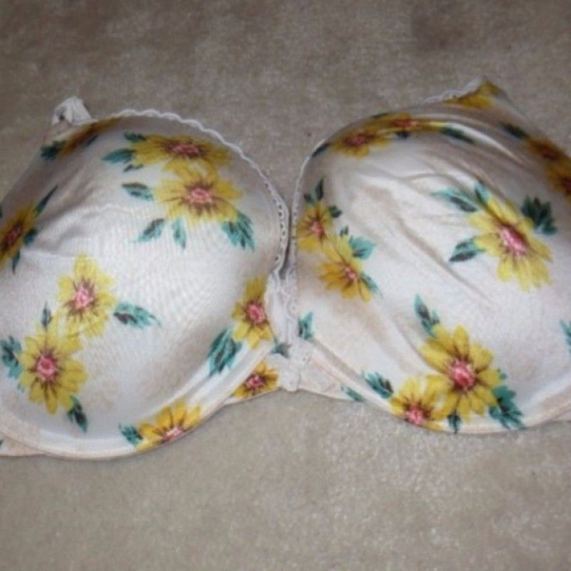 WHITE CLOTH BRA WITH YELLOW FLOWERS