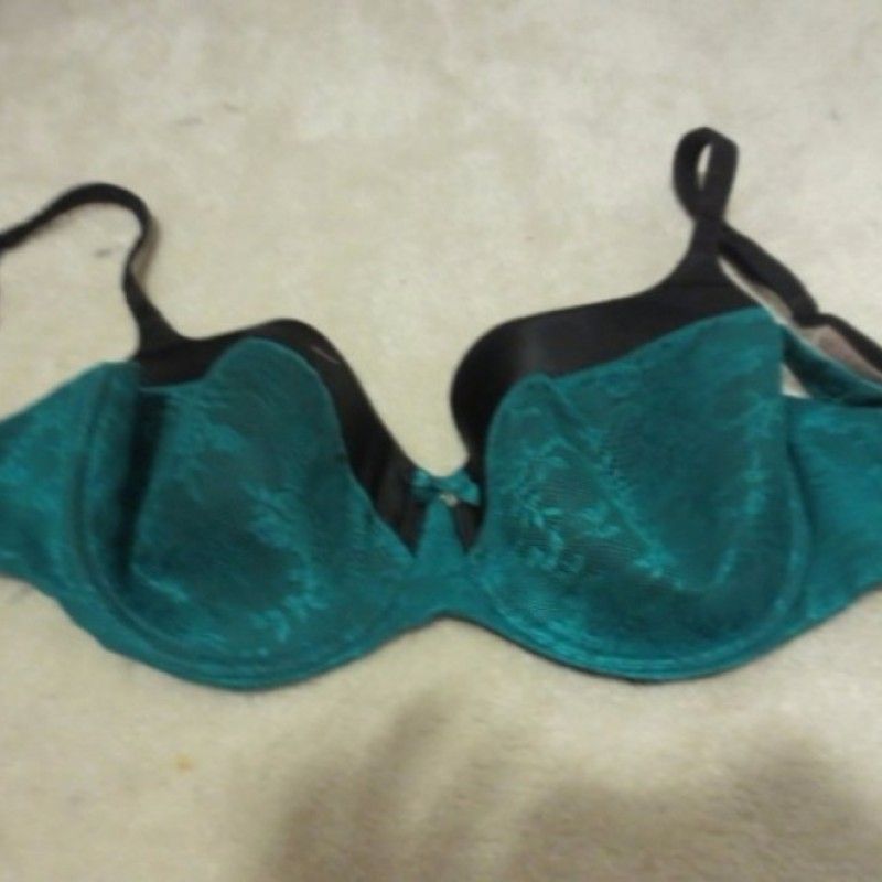 VELVET TEAL BRA WITH BLACK TRIM