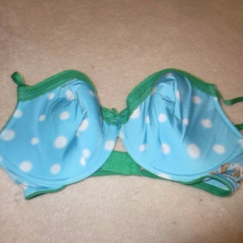 SKY BLUE POLKA DOT BRA WITH GREEN TRIM