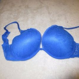 BLUE BRA WITH LACE AND SHEER SUPPORTS