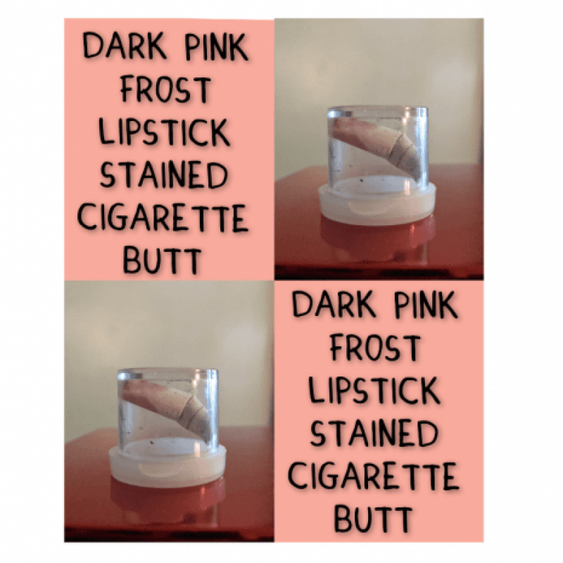 Darkpink lipstick stained cigarette butt