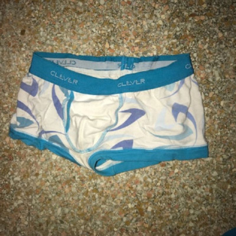 Worn out white and blue underwear