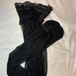 1 x pair of black lace top stockings