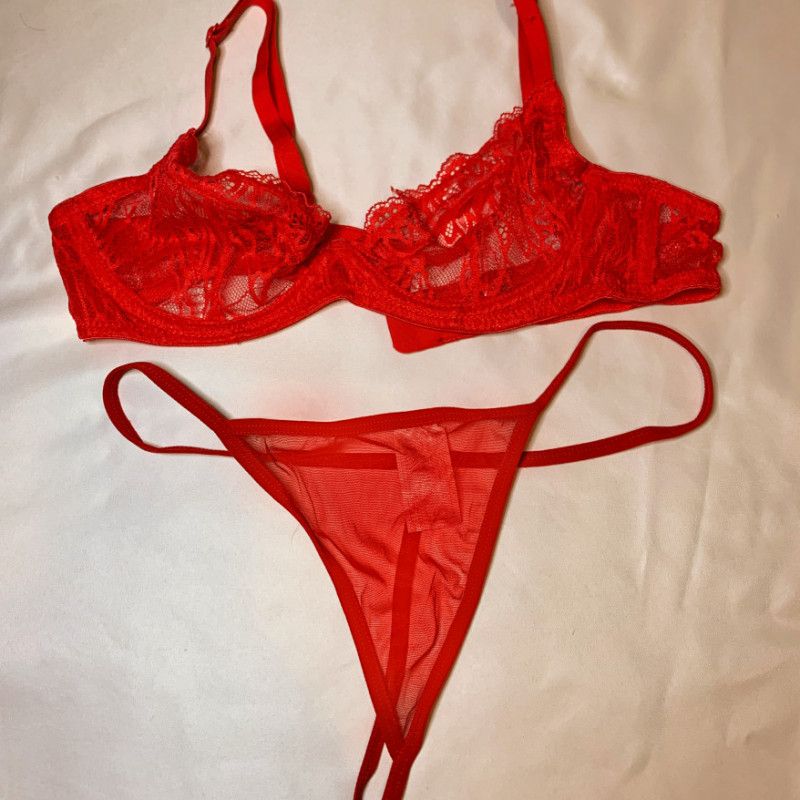 Red lace bra and panties set