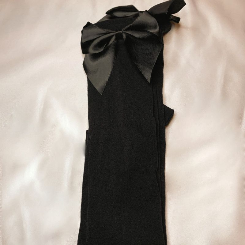 1 pair black opaque silk bow stockings