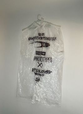 Handmade plastic bag replica worn by WP