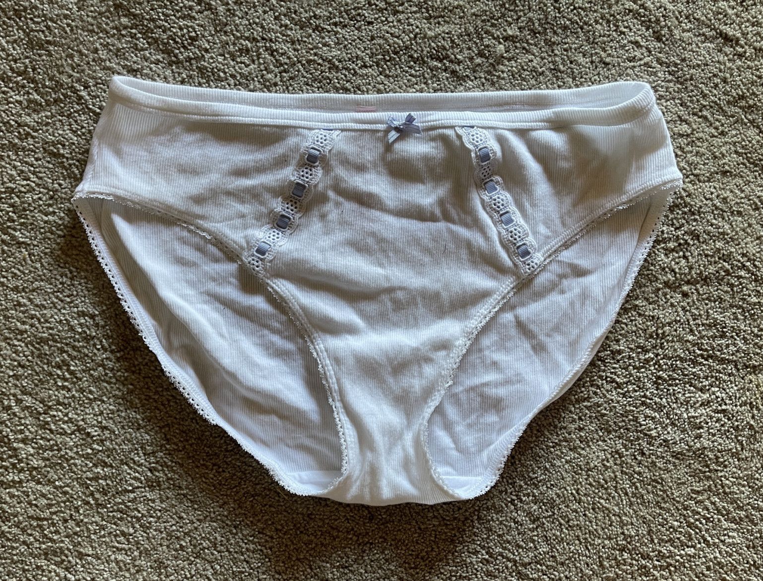 White Cotton Victoria Secret Panties with Blue Lace Detail